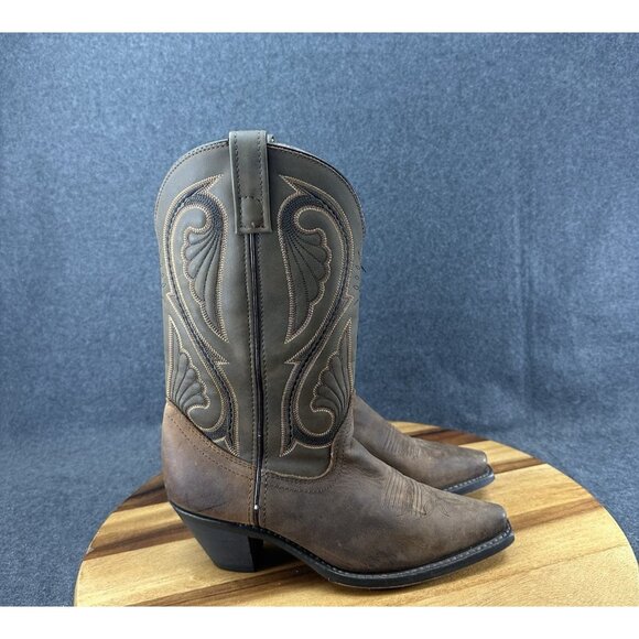 Laredo Cheyenne Women's Embroidered Cowgirl Boots 5732 Lea Vamp.Fox Sz 8M Brown - Picture 1 of 9